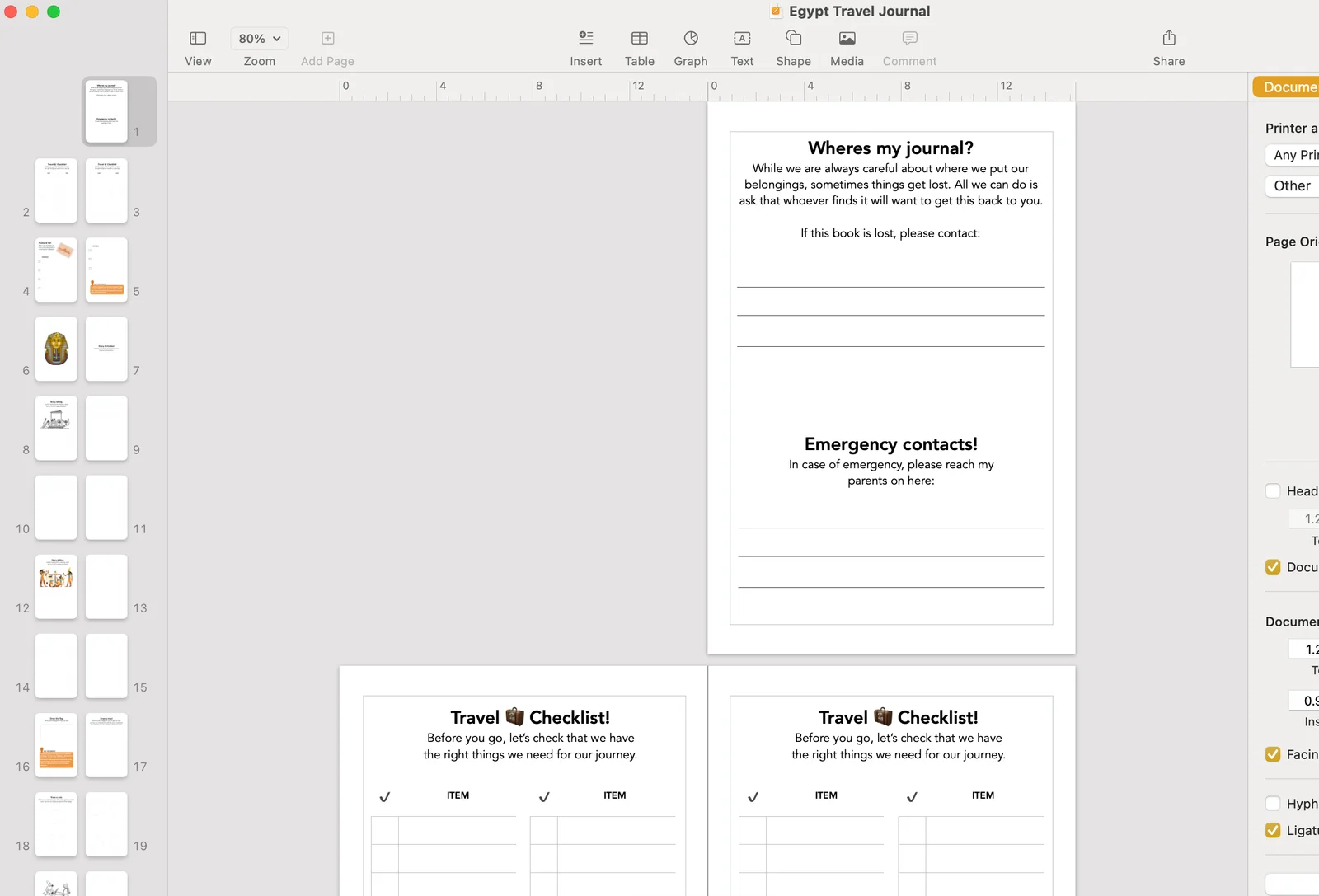 Apple Pages KDP template — two-page spread view