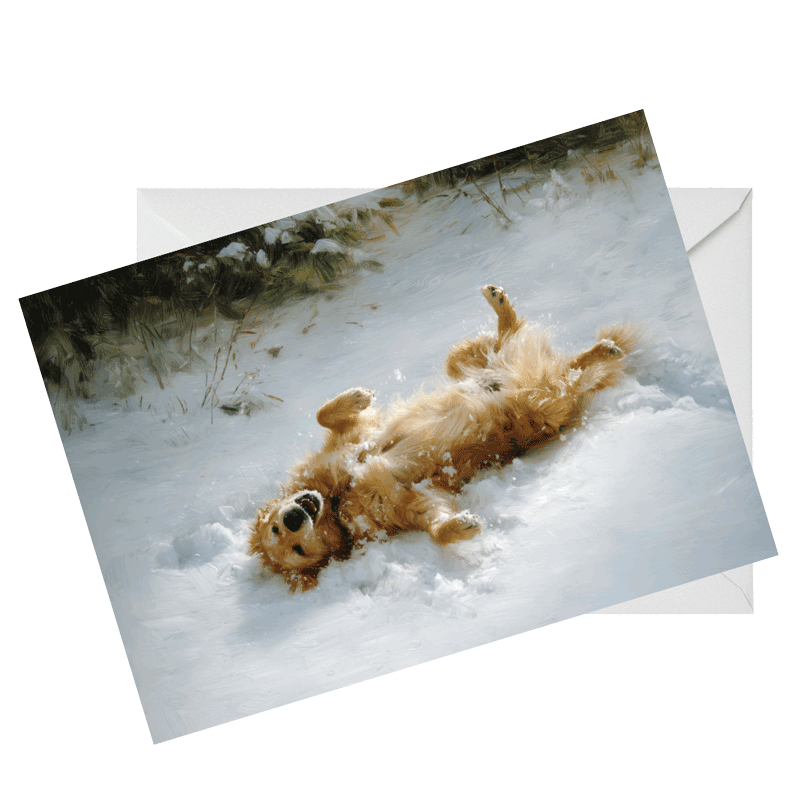 Set of 10 Golden Retriever Greeting Cards (Snow) – Single Image Design, Blank Inside